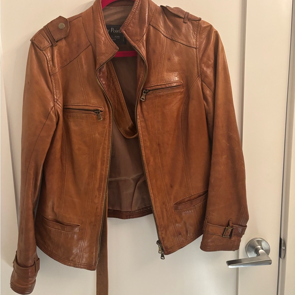 Vintage Italian Lambskin Brown Leather Jacket for Women